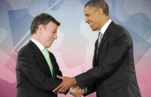 El presidente estadounidense Barack Obama dcha. y su homólogo colombiano Juan Manuel Santos. 620x400