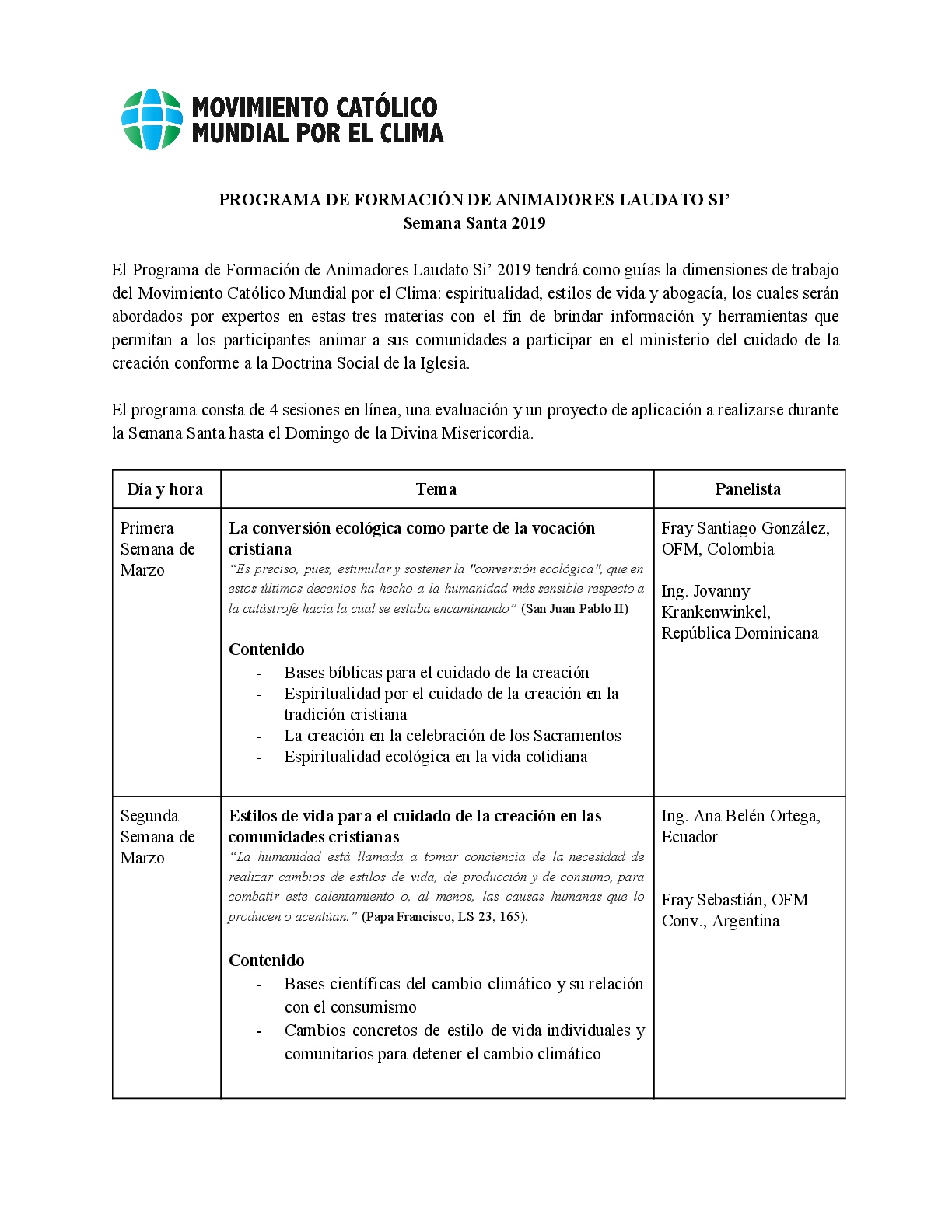Resumen Programa Animadores Laudato Si Semana Santa 2019 001