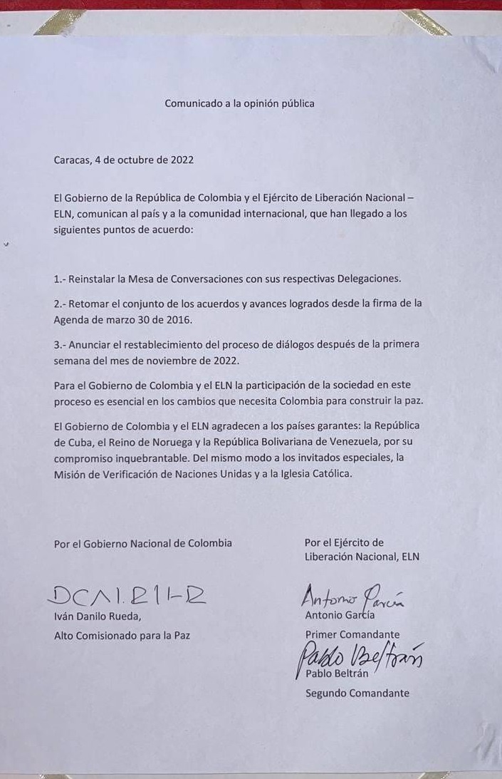 acuerdo eln gobierno